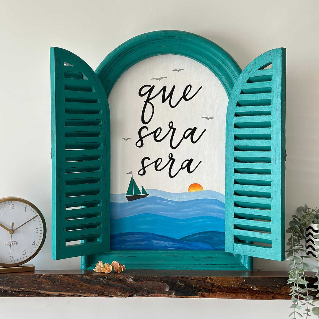 Large Arched Vintage Window Name Plate With Beach Theme