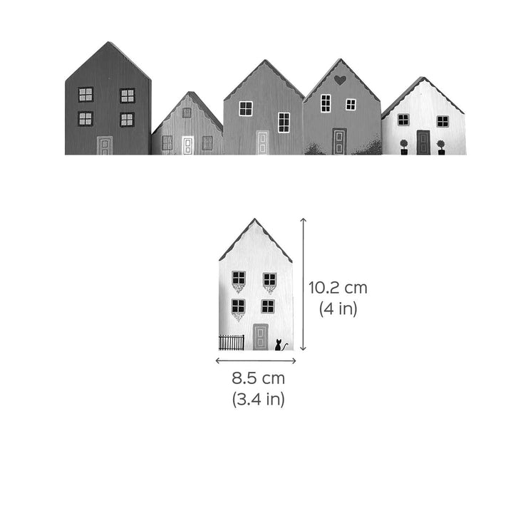 Handcrafted Color Burst Minature Houses Wooden Table Decor For Christmas Decoration | Set Of 5