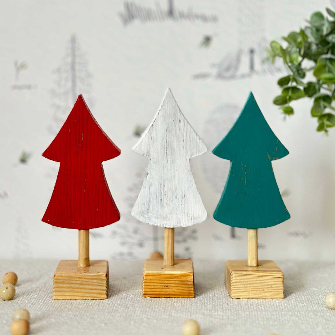 Handcrafted Xmas Tree Wooden Table Decor For Christmas Decoration | Set Of 3