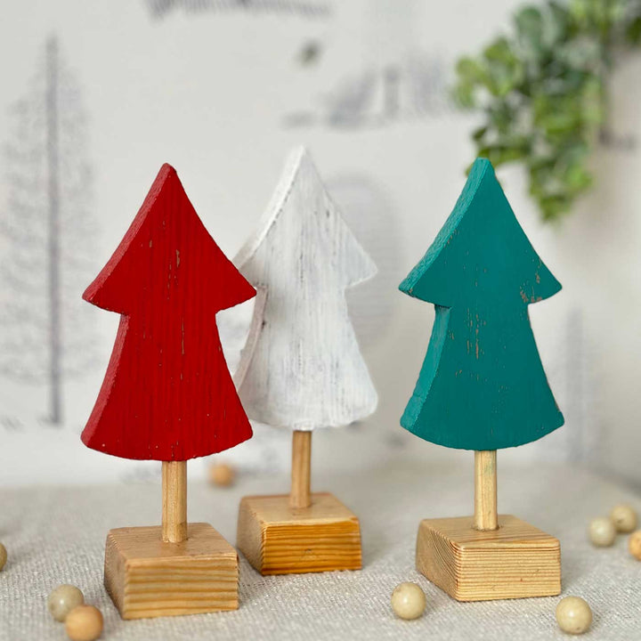Handcrafted Xmas Tree Wooden Table Decor For Christmas Decoration | Set Of 3