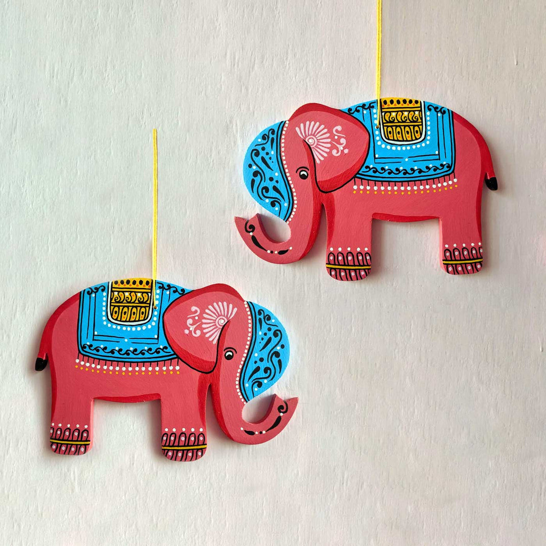 Buy Handpainted Wooden Elephant String Wall Hangings Online On Zwende