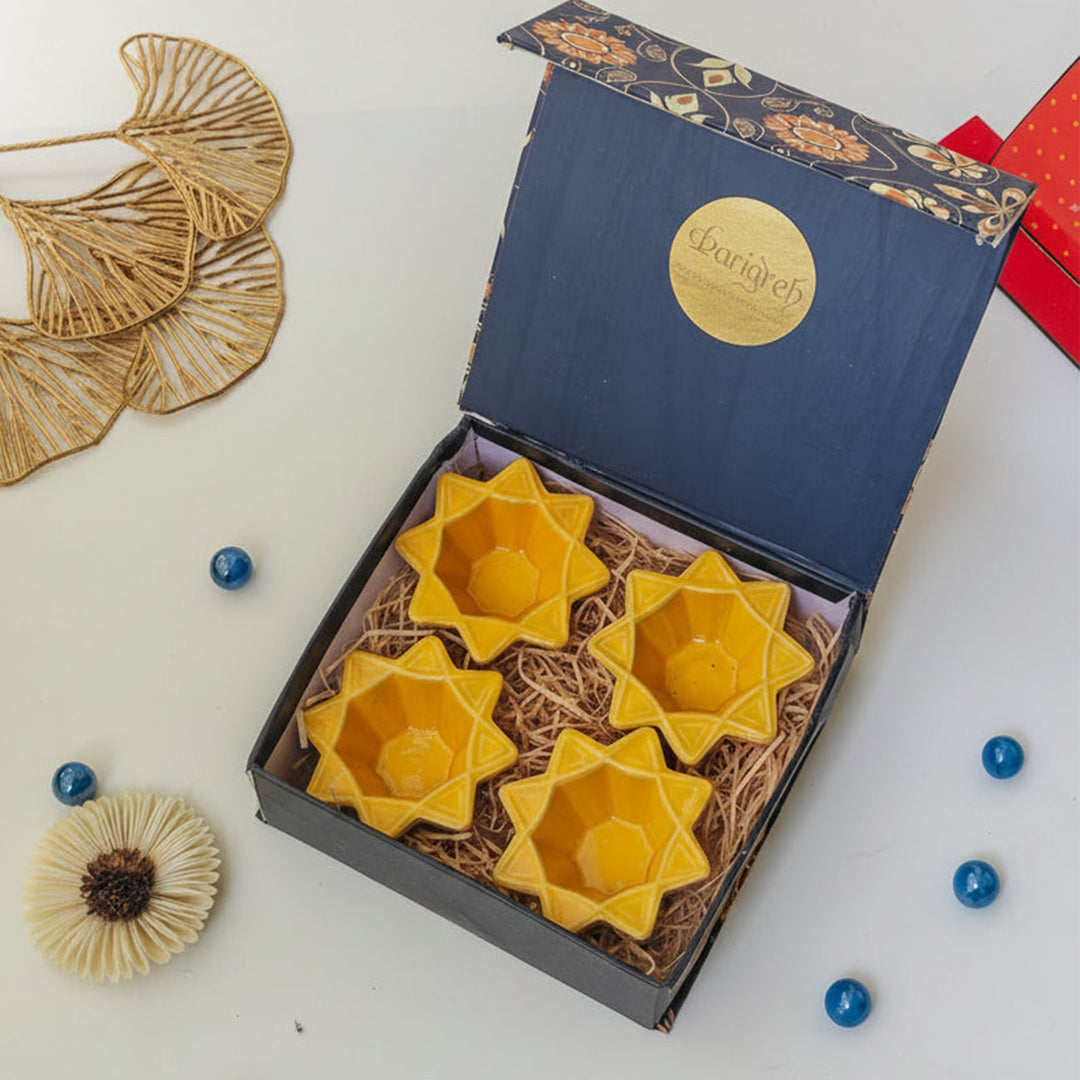 Handcrafted Ceramic Shubh Nakshatra Diwali Gift Hamper With 4 Star Diyas