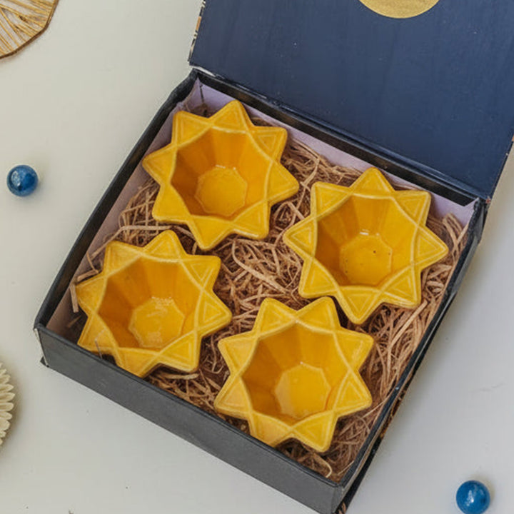 Handcrafted Ceramic Shubh Nakshatra Diwali Gift Hamper With 4 Star Diyas
