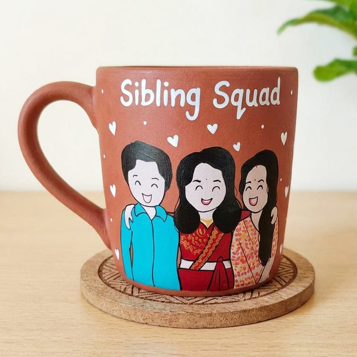 Photo Personalized Hand-Painted Bhaiya And Bhabhi With Sister Terracotta Mug