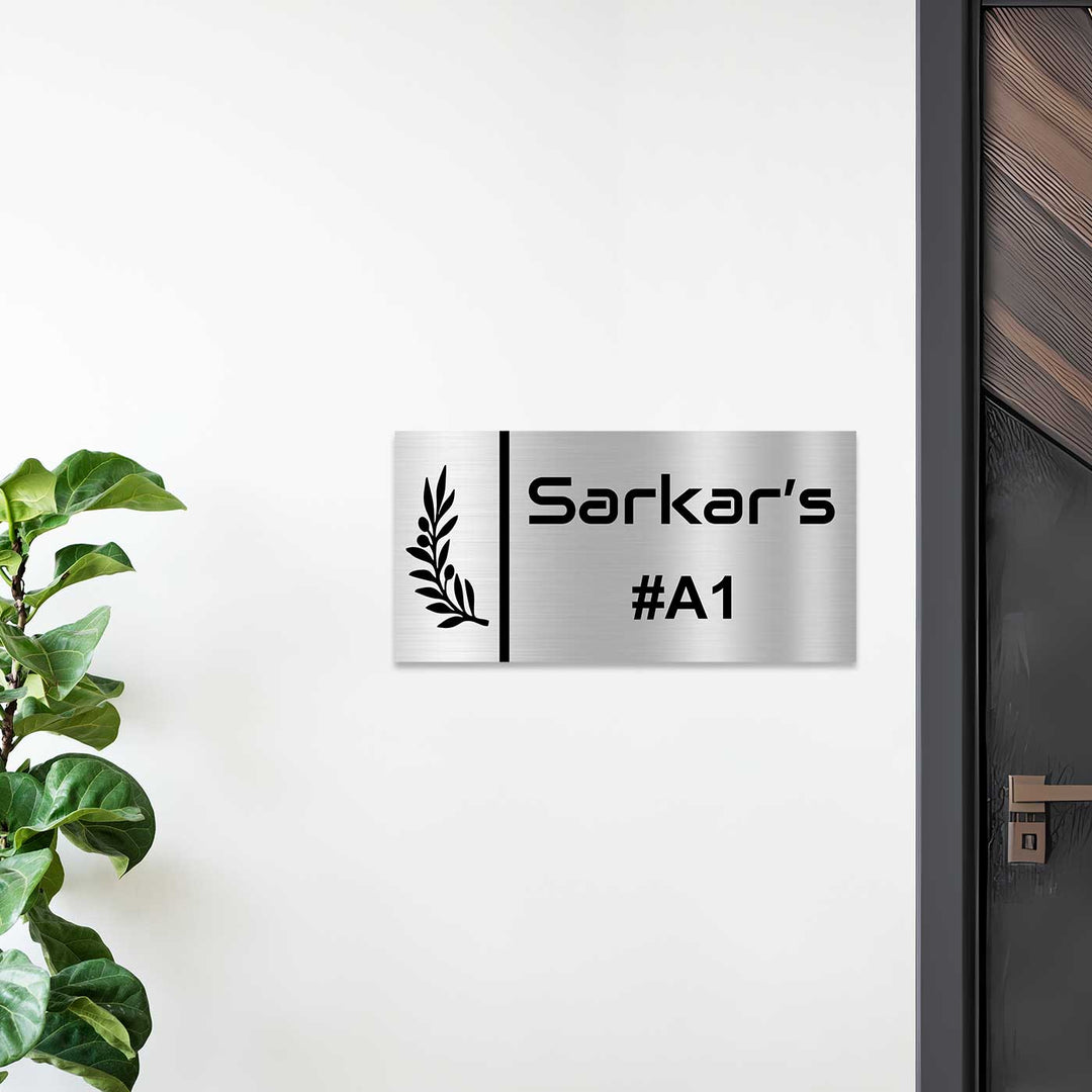 Personalized Leaf Theme Stainless Steel Name Plate