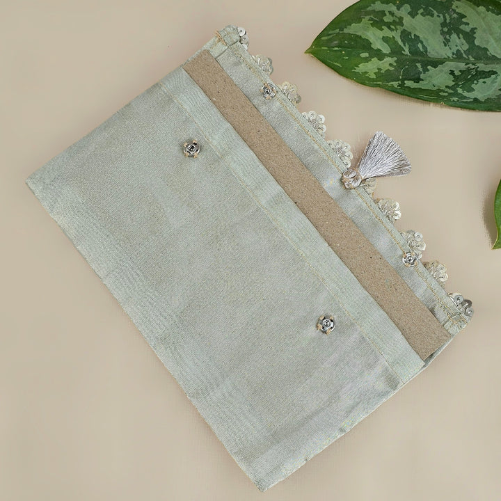 Set Of 2 | "Scallop" Handcrafted Tissue Fabric Gift Envelopes With Gota Edging And Tassel Detailing For Festive Gifting