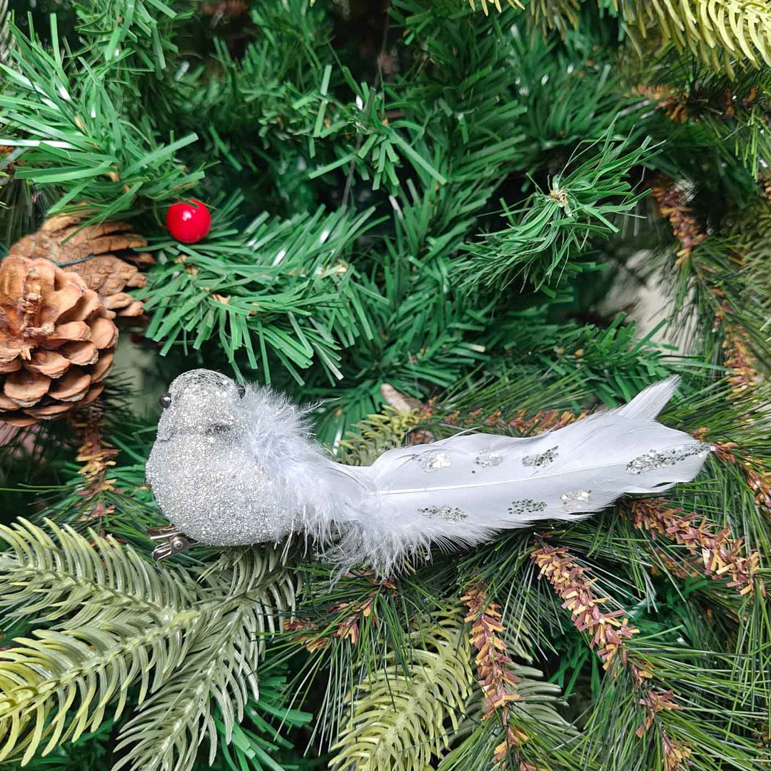 Handmade Silver Glitter Grace Clip-On Bird | Set Of 2