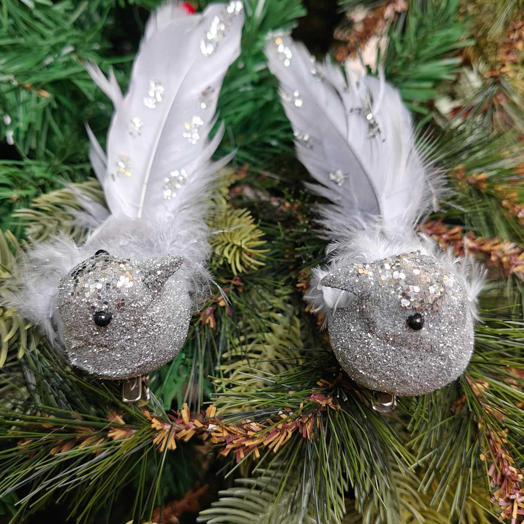 Handmade Silver Glitter Grace Clip-On Bird | Set Of 2