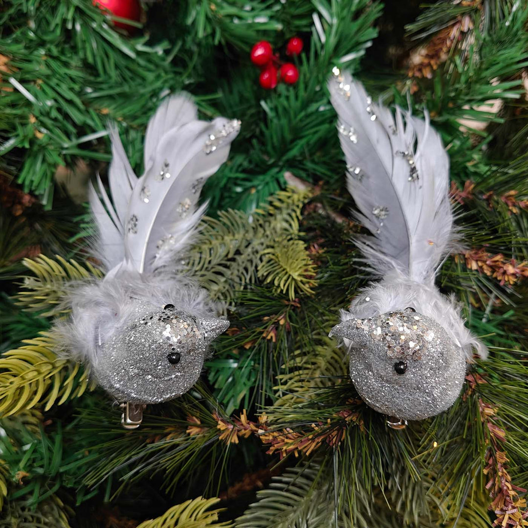 Handmade Silver Glitter Grace Clip-On Bird | Set Of 2