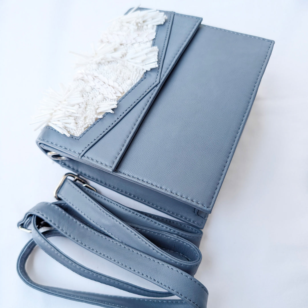 Beaded Silver Storm Leather Sling Bag