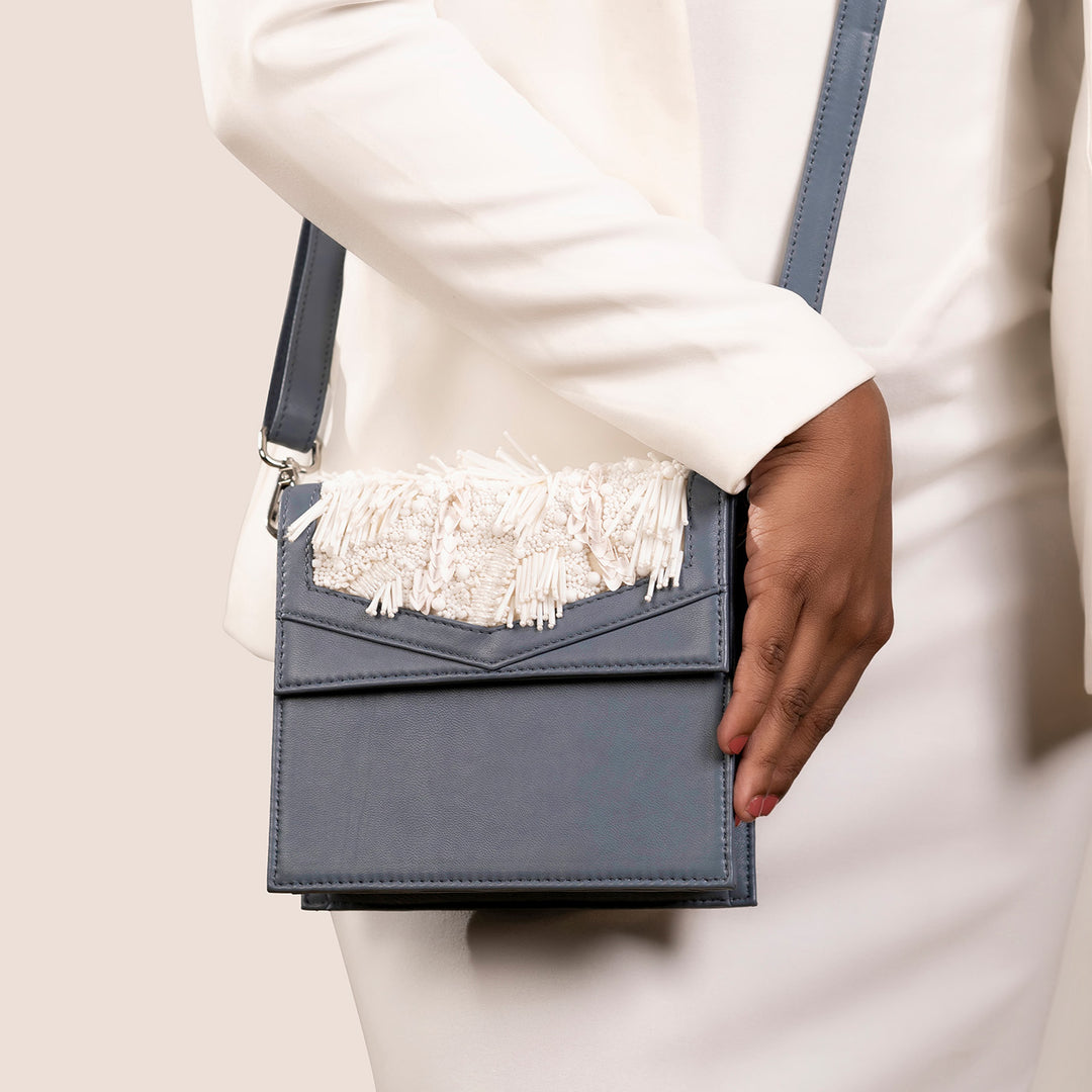 Beaded Silver Storm Leather Sling Bag