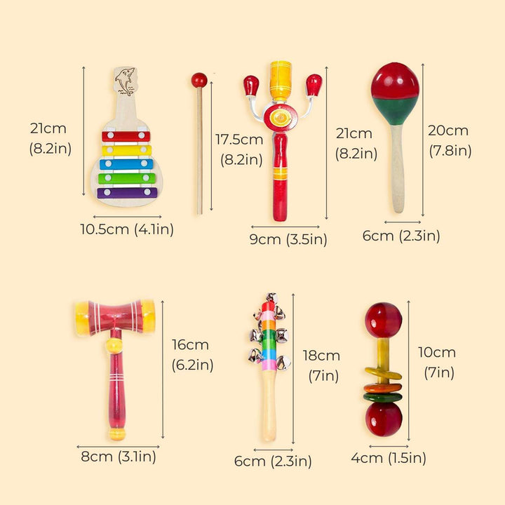 Wooden Musical Rattle Toy Set (Set of 6)