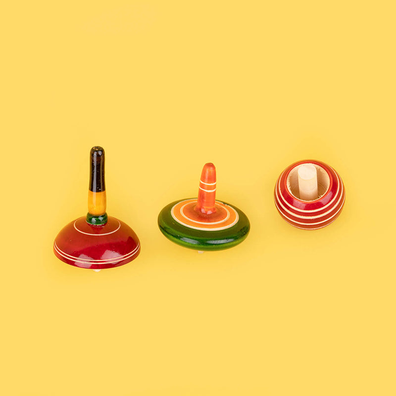 Handmade Wooden Spinning Top Toy For Kids (Set of 3) Zwende