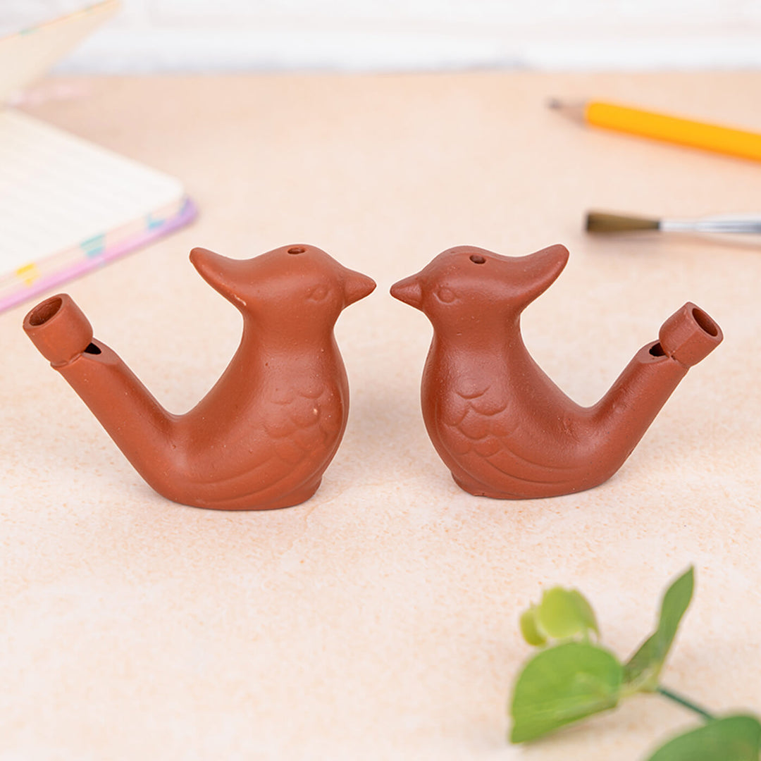 Handmade Clay Bird Water Whistle (Set of 2)