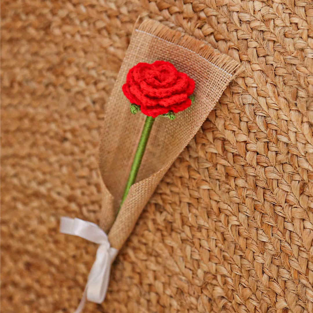 Handmade Crochet Single Button Rose Flower