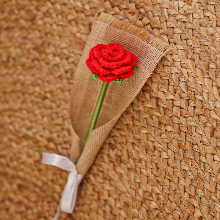 Handmade Crochet Single Button Rose Flower