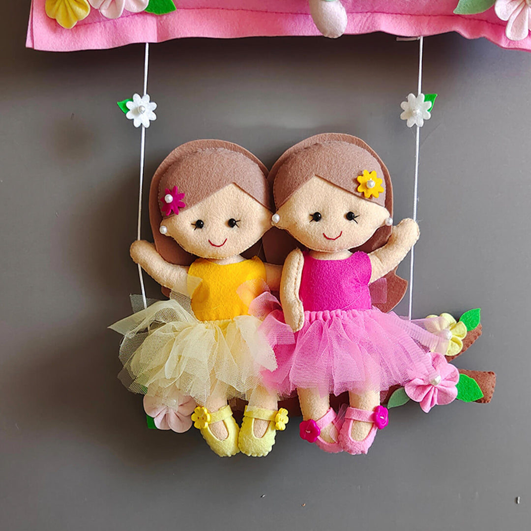 Hand-stitched Pillow & Swing Theme Felt Kids Name Plate for Siblings