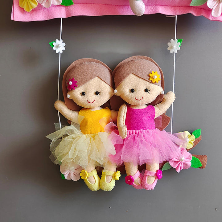 Hand-stitched Pillow & Swing Theme Felt Kids Name Plate for Siblings
