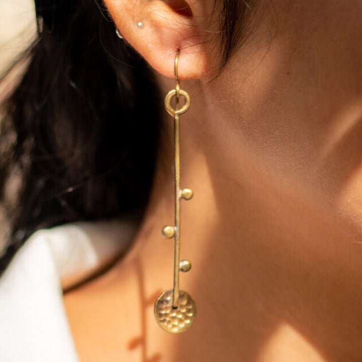Handmade Sitar Design Brass Earrings