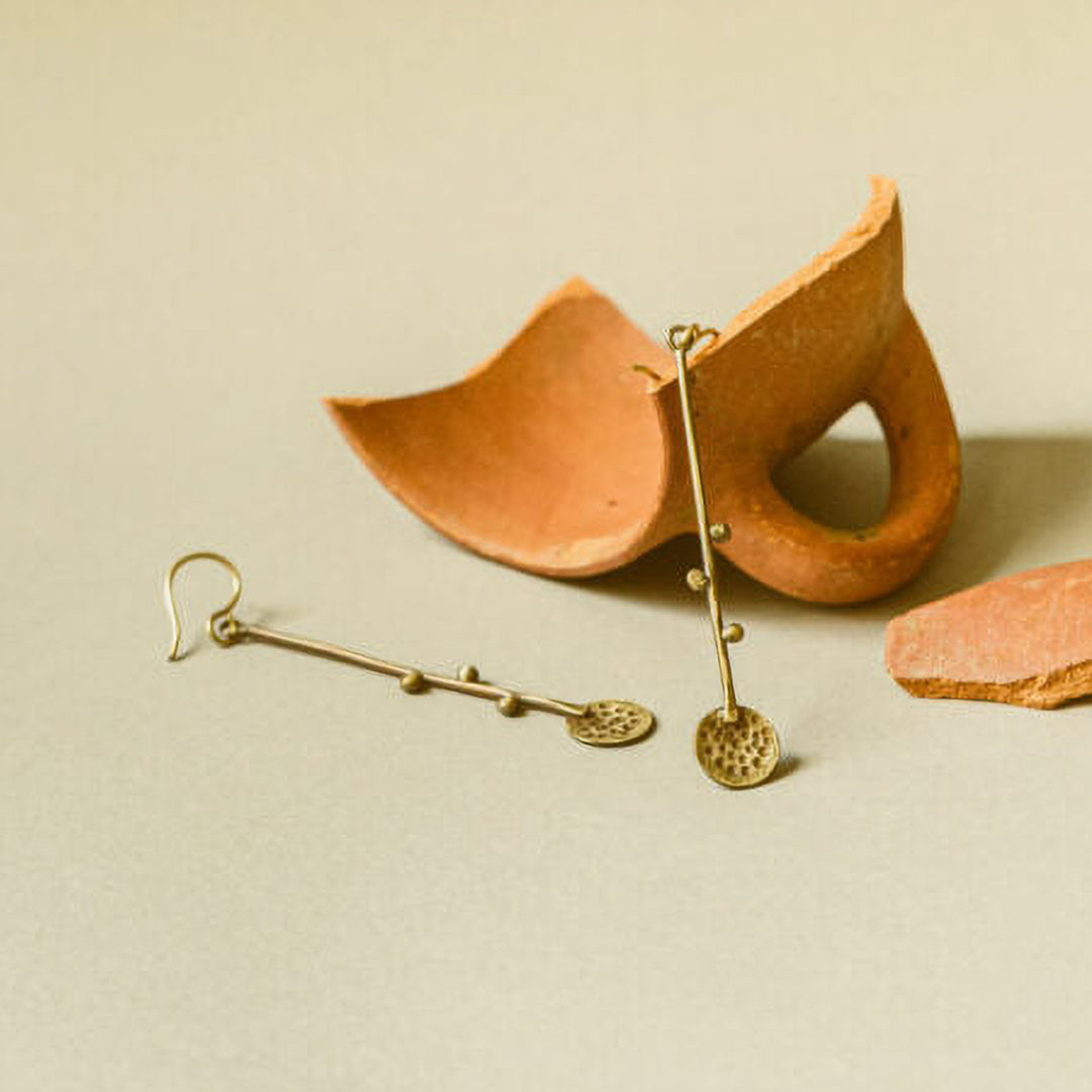 Handmade Sitar Design Brass Earrings