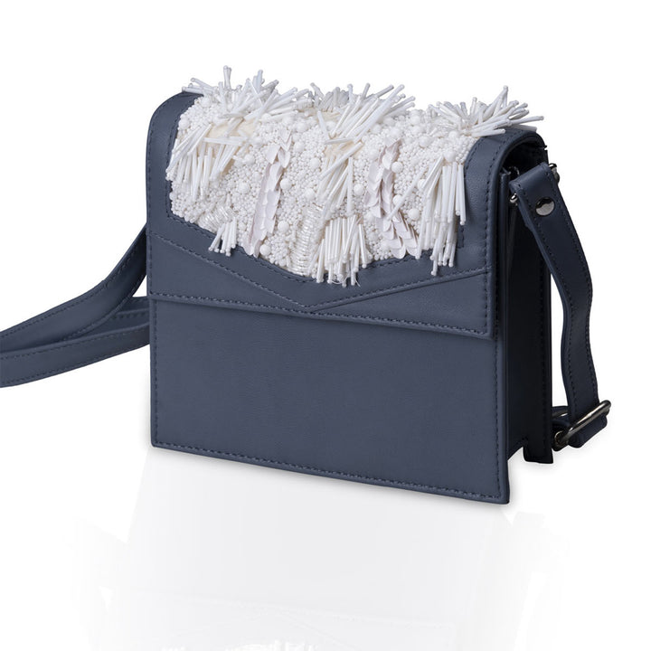 Beaded Silver Storm Leather Sling Bag