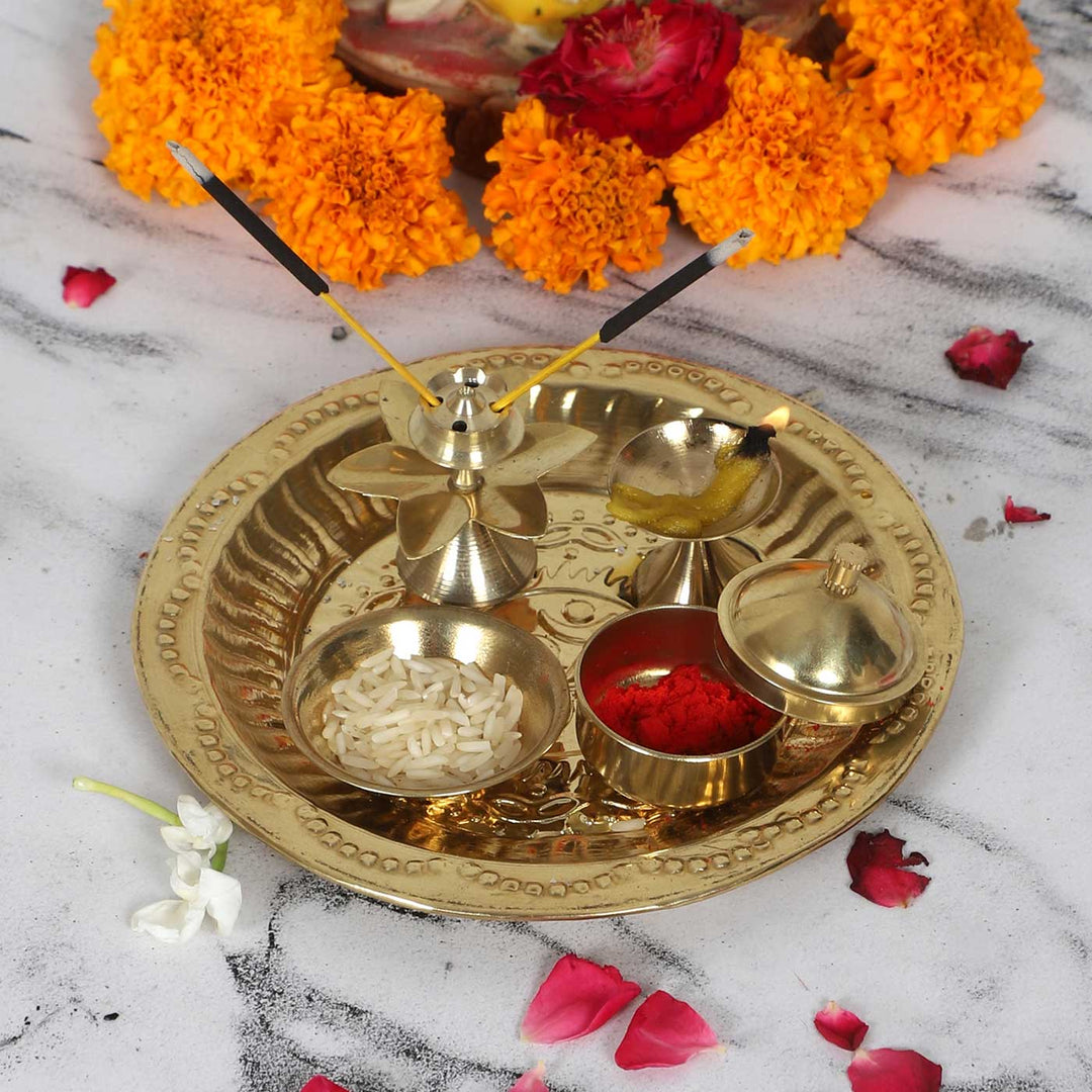 Buy Handmade Small Brass Puja Thali Set of Online On Zwende