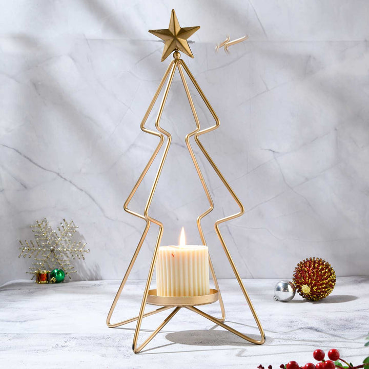 Handmade Small Christmas Tree Metal Candle Holder For Christmas Table Decoration