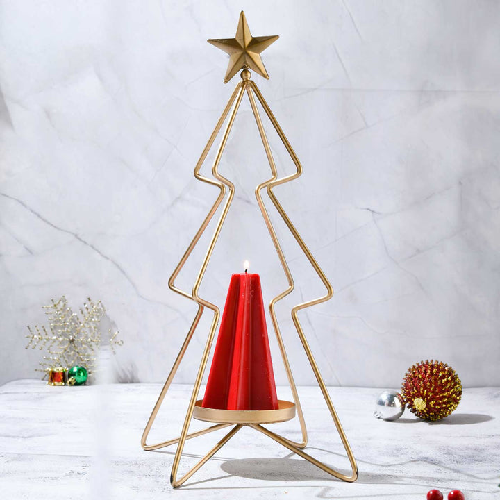Handmade Small Christmas Tree Metal Candle Holder For Christmas Table Decoration