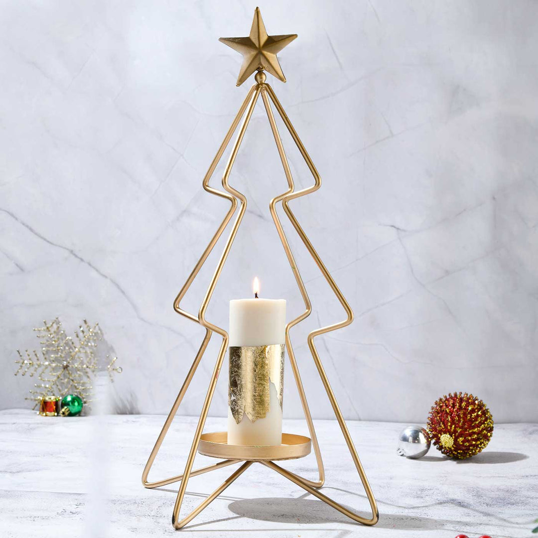 Handmade Small Christmas Tree Metal Candle Holder For Christmas Table Decoration