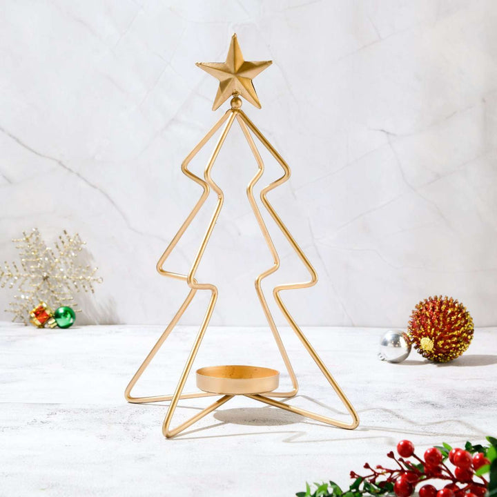 Handmade Small Christmas Tree Metal Candle Holder For Christmas Table Decoration