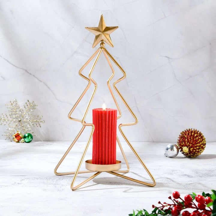 Handmade Small Christmas Tree Metal Candle Holder For Christmas Table Decoration