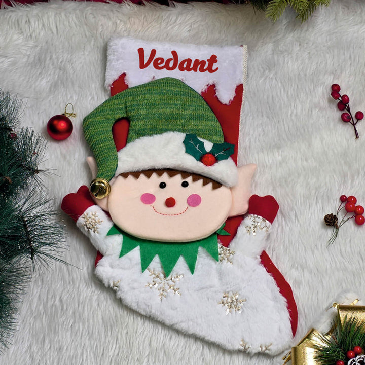 Personalized Handmade Snowy Snuggle Elf Stocking