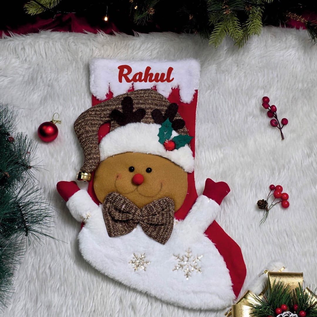 Personalized Handmade Snowy Snuggle Reindeer Stocking