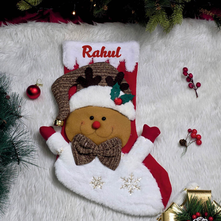 Personalized Handmade Snowy Snuggle Reindeer Stocking