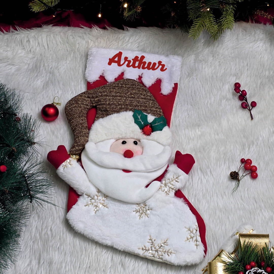 Personalized Handmade Snowy Snuggle Santa Stocking