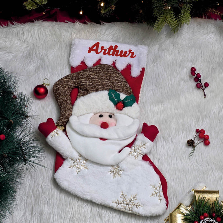 Personalized Handmade Snowy Snuggle Santa Stocking