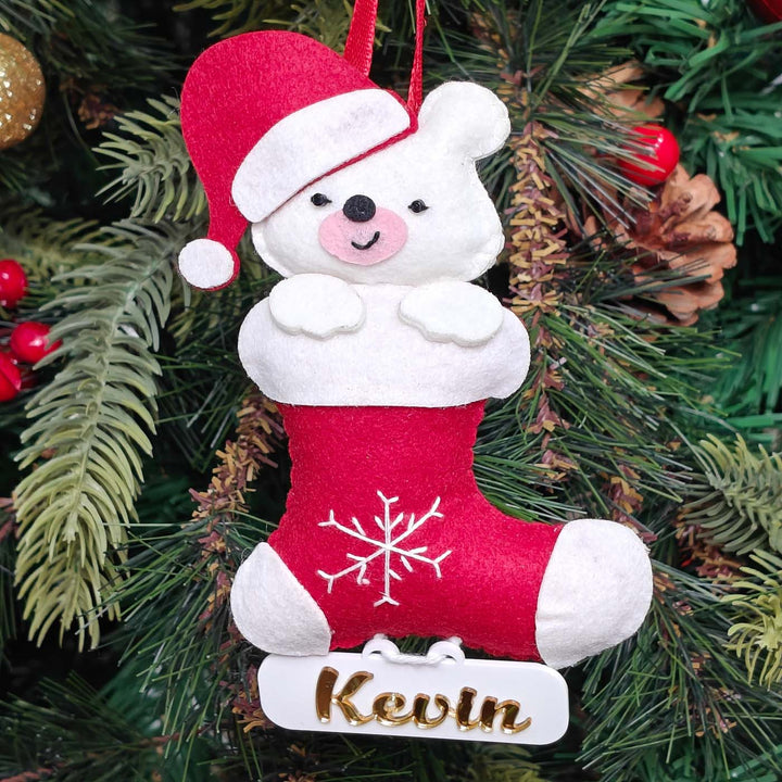Personalized Handmade Snuggle Bear Stocking Felt Ornament