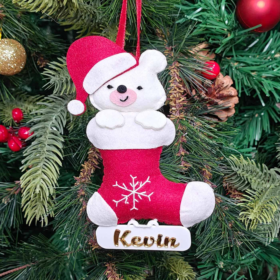 Personalized Handmade Snuggle Bear Stocking Felt Ornament