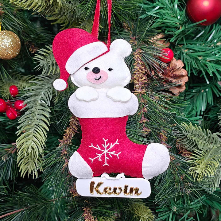 Personalized Handmade Snuggle Bear Stocking Felt Ornament