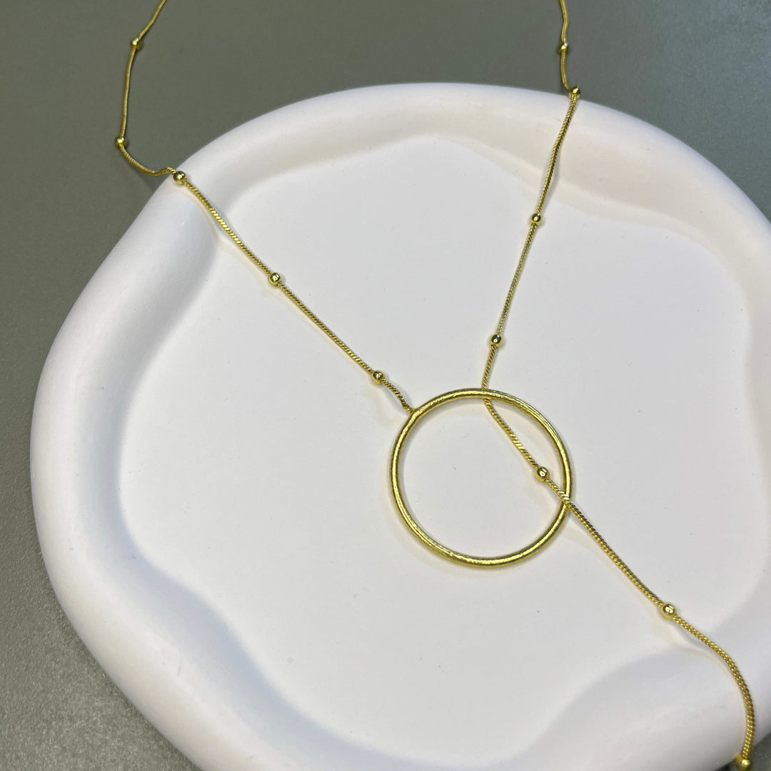 Handmade Solara Circle Lariat Brass Necklace