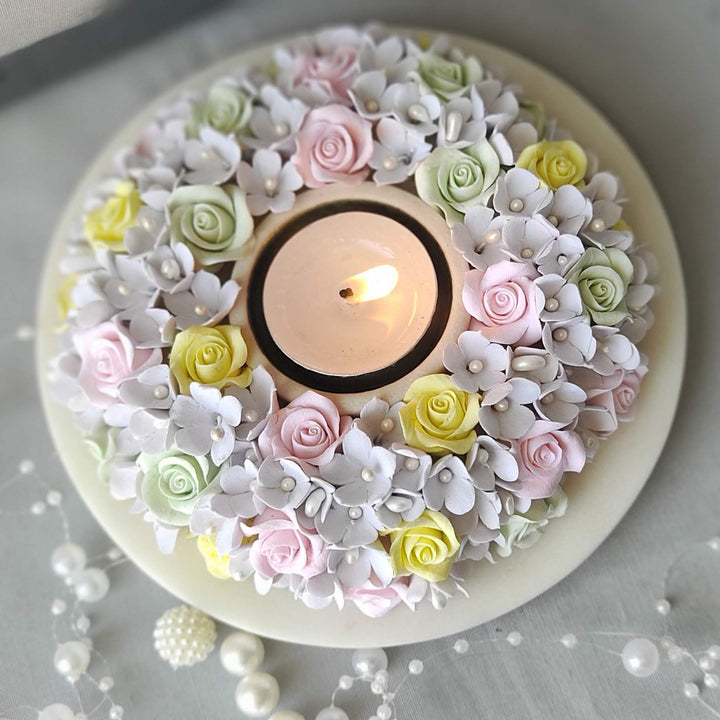 Handmade Pastel Somber Deco Clay & Marble Tealight Holder