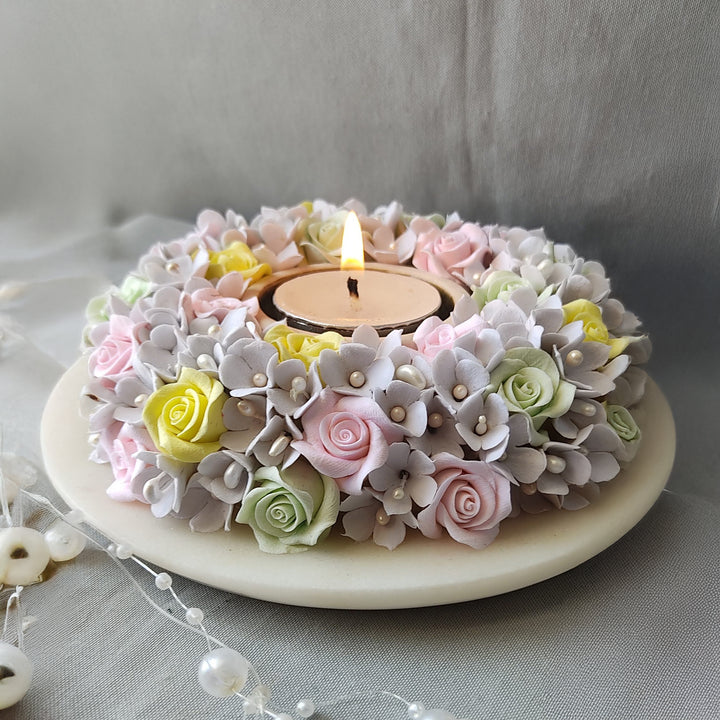 Handmade Pastel Somber Deco Clay & Marble Tealight Holder