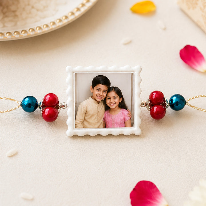 Personalized Handmade "Stamp Frame" Photo Rakhi With Roli Chawal For Brother