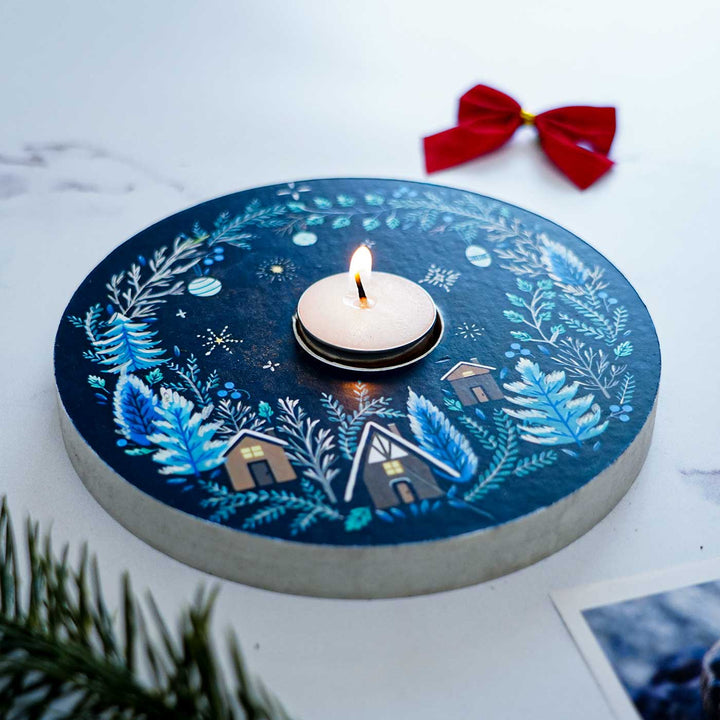 Hand-Painted "Starry Night" Mdf Wood Tealight Holders For Christmas Decoration
