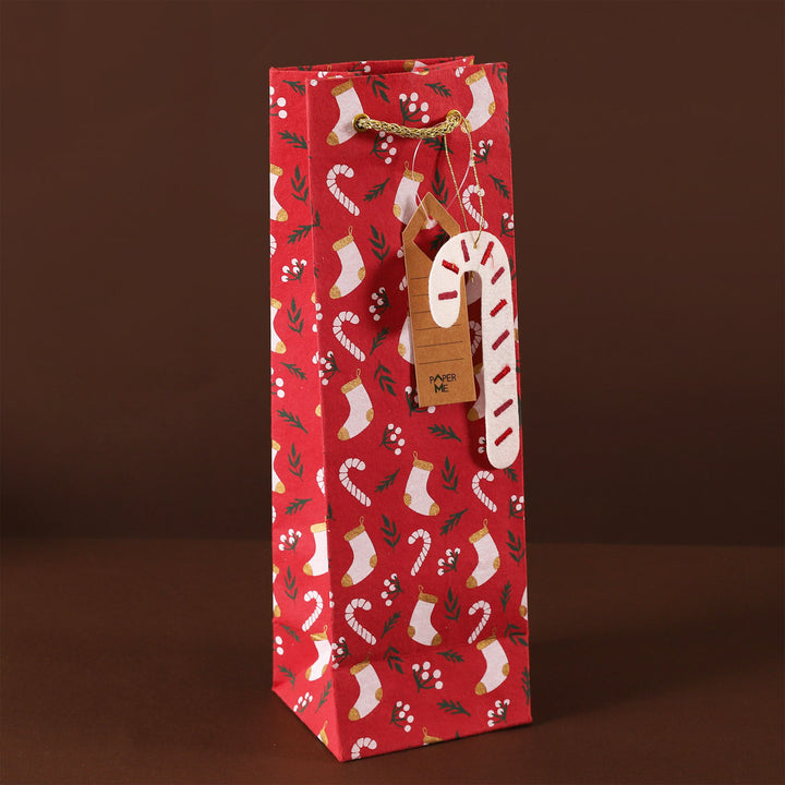 3 Pc | Handmade Red Paper Stocking Wine Bag