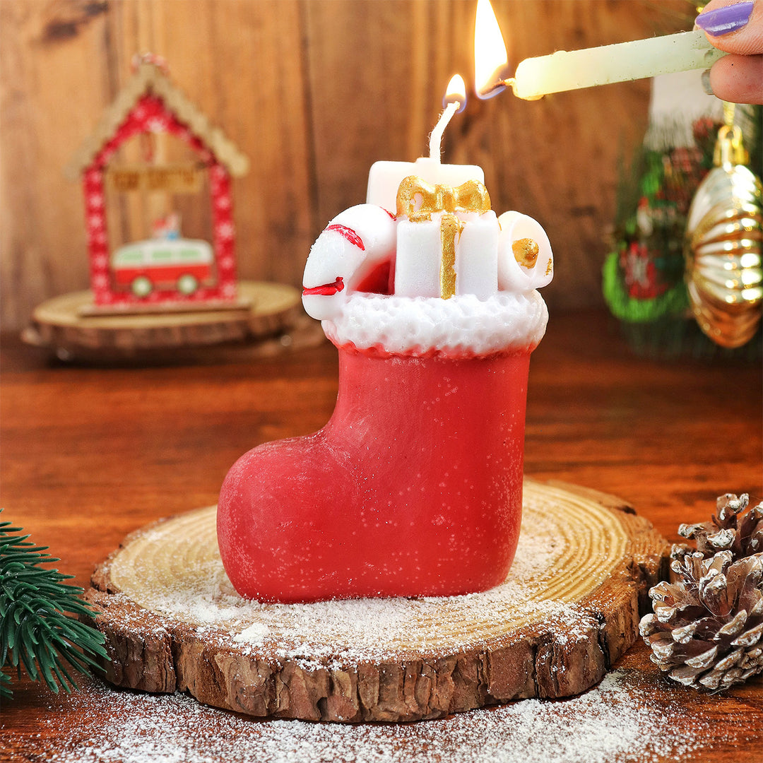 Handmade Realistic Stocking Soy Wax Candle For Christmas Decoration | Set Of 2