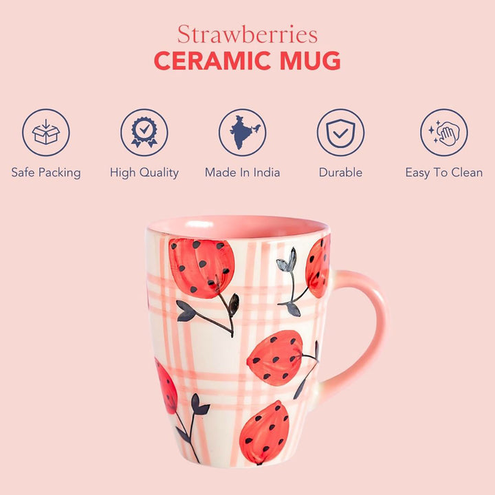 Hand-Painted Strawberries Ceramic Mug