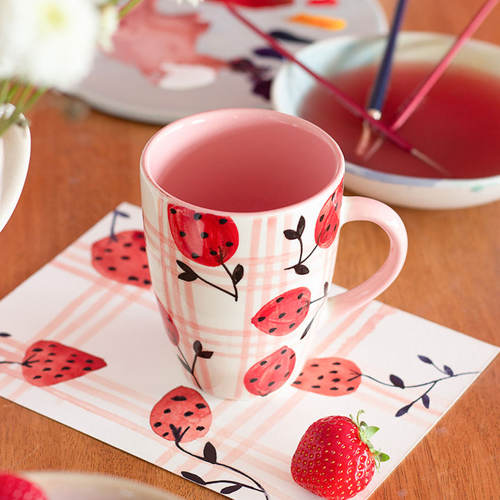 Hand-Painted Strawberries Ceramic Mug