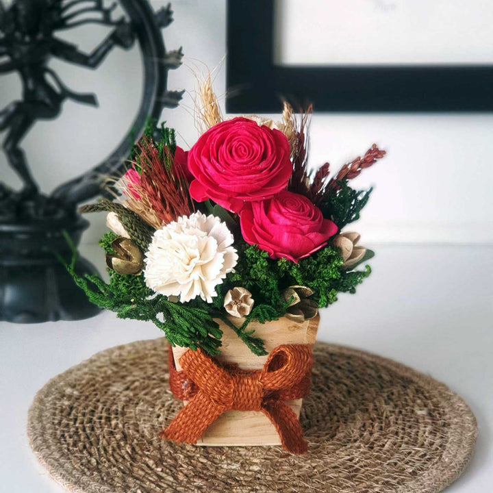 Handmade Striking In Red Dried Flower Centerpiece For Christmas Decoration