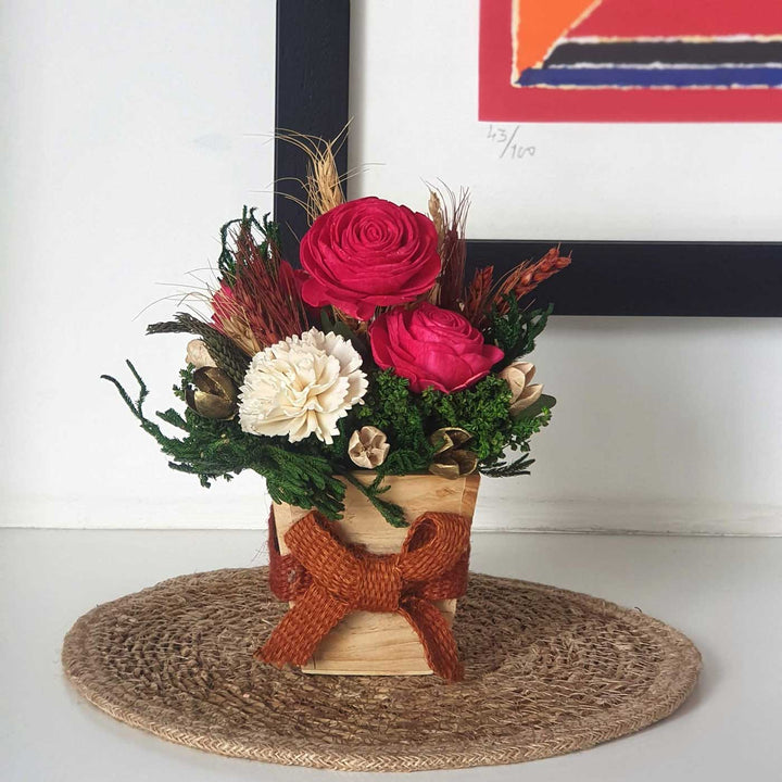 Handmade Striking In Red Dried Flower Centerpiece For Christmas Decoration